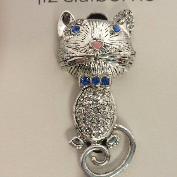 Liz Claiborne Jewelry - Liz Claiborne Mouse Pin Rhinestone Brooch Blue Eye Costume Jewelry Heart Nose